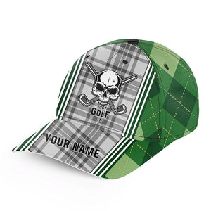 Green argyle plaid pattern Golf skull custom Just golf it golfer hat, personalized sun hat for golfers NQS6847