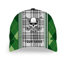 Load image into Gallery viewer, Green argyle plaid pattern Golf skull custom Just golf it golfer hat, personalized sun hat for golfers NQS6847