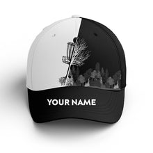 Load image into Gallery viewer, Personalized Black and white disc golf basket hat custom name disc golf baseball golf cap NQS4544