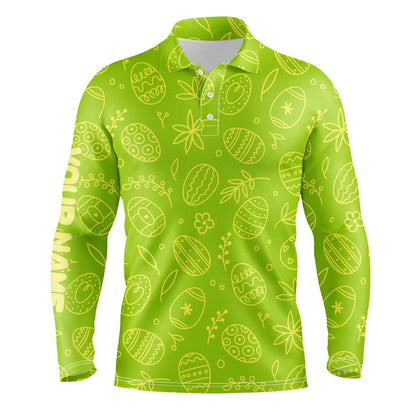 Lime green Easter eggs pattern golf shirt custom name Mens golf polo shirt, personalized golf gifts NQS4918