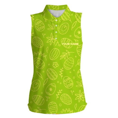 Lime green Easter eggs pattern golf shirt custom Womens sleeveless polo shirt, personalized golf gifts NQS4918