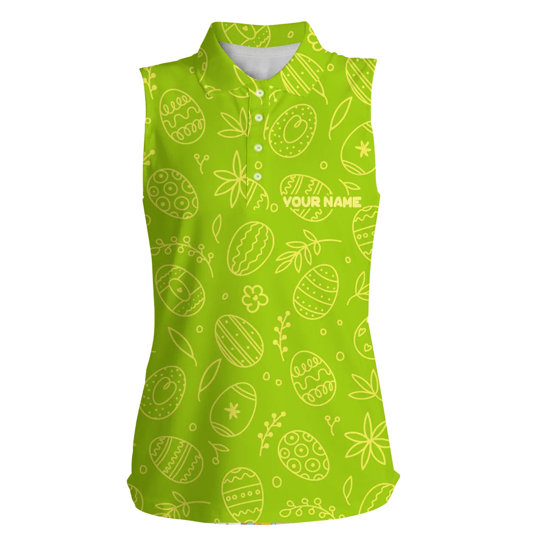 Lime green Easter eggs pattern golf shirt custom Womens sleeveless polo shirt, personalized golf gifts NQS4918