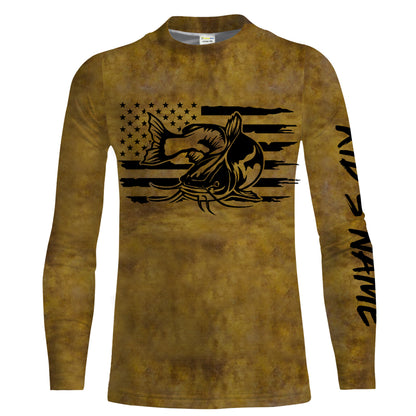 Flathead Catfish Fishing jerseys American flag patriotic, Catfish Long Sleeve Fishing Shirts NQS2208