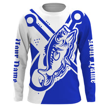 Load image into Gallery viewer, Largemouth bass fishing tattoo fish on Custom Name performance long sleeve fishing shirt | Blue NQS3746