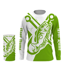 Load image into Gallery viewer, Largemouth bass fishing tattoo fish on Custom Name performance long sleeve fishing shirt | Green NQS3747