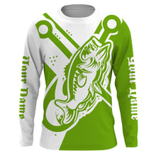 Load image into Gallery viewer, Largemouth bass fishing tattoo fish on Custom Name performance long sleeve fishing shirt | Green NQS3747