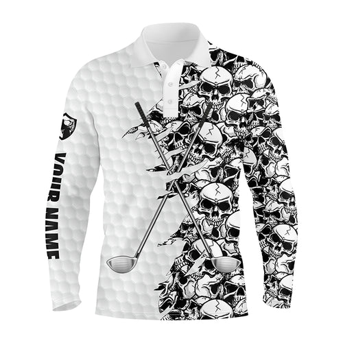 Mens long sleeve golf tops polo white pattern skull golf clubs custom name golf performance shirts NQS3918