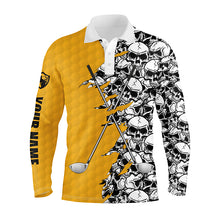 Load image into Gallery viewer, Mens long sleeve golf tops polo yellow pattern skull golf clubs custom name golf performance shirts NQS3919