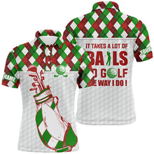 Load image into Gallery viewer, Mens golf polo shirt It takes a lot of balls to golf custom Christmas argyle pattern shirt for men NQS6583