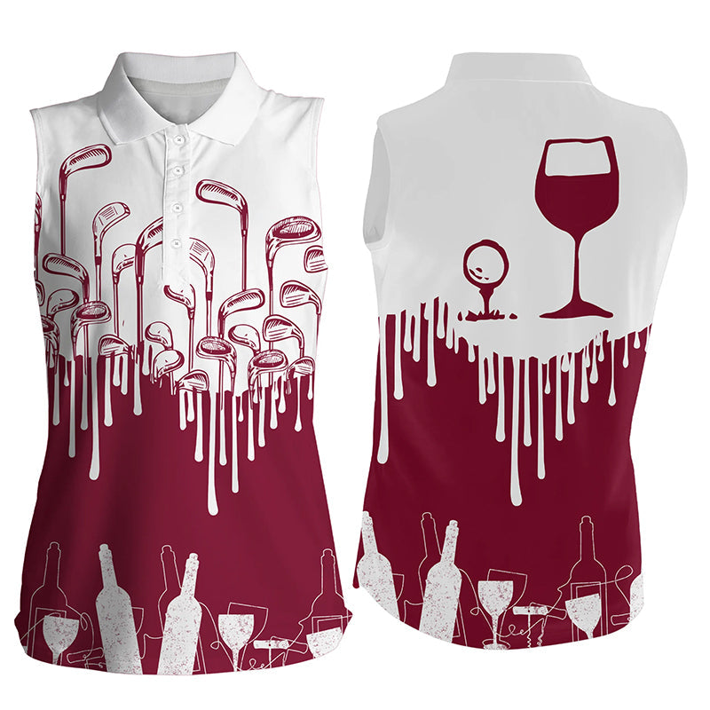 White and Red womens golf shirt Golf & wine Women's sleeveless golf polo shirt NQS7038