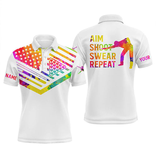 Billiards Polo Shirts for men, women watercolor American flag custom name aim shoot swear repeat NQS5239