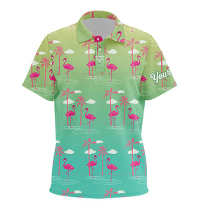 Green Gradient Tropical pattern with pink flamingos custom Kid golf polo shirt, golfing gifts NQS6857