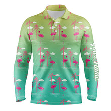 Load image into Gallery viewer, Green Gradient Tropical pattern with pink flamingos custom Mens golf polo shirt, golfing gifts NQS6857