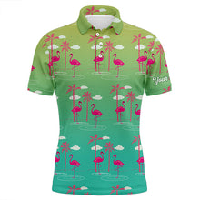 Load image into Gallery viewer, Green Gradient Tropical pattern with pink flamingos custom Mens golf polo shirt, golfing gifts NQS6857