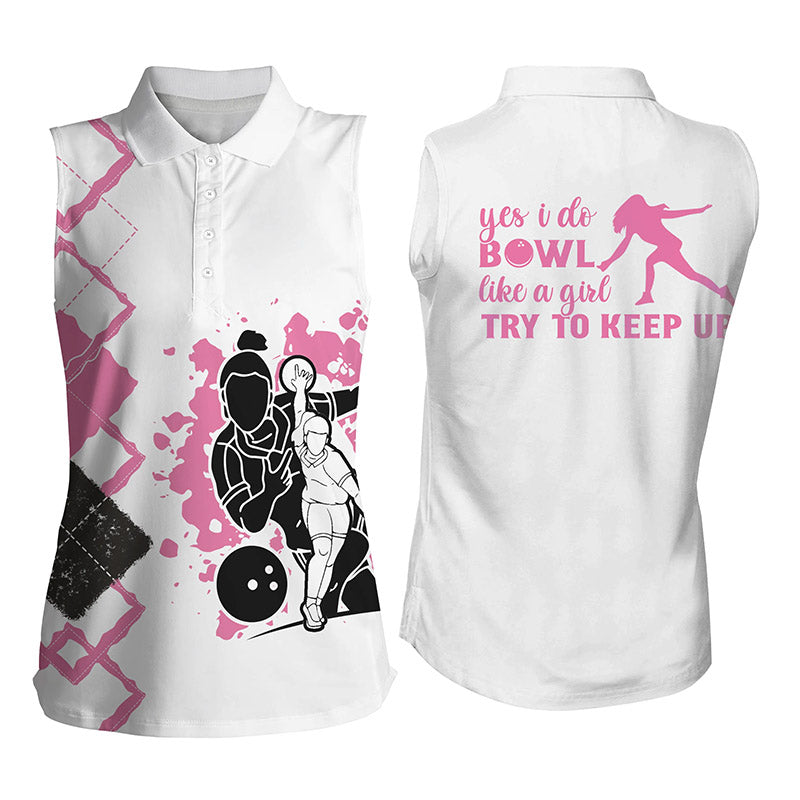 Custom sleeveless bowling shirt for women – personalized team jersey front view
