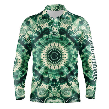 Mens golf polos shirts custom mens golf tops green tie dye pattern, golf outfit men NQS7047