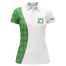 Load image into Gallery viewer, White Womens golf polo shirts custom green argyle plaid pattern golf tops, ladies golf tops NQS7291