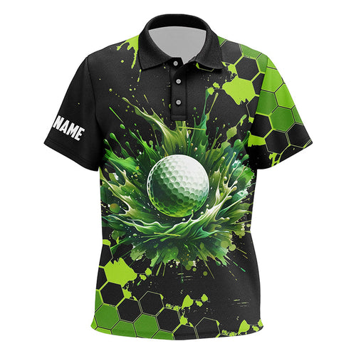 Kid golf polos shirts custom black and green watercolor Kid golf tops, gift for golf lovers NQS7292