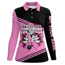 Load image into Gallery viewer, Pink Women bowling polo shirts Custom strike out breast cancer Bowling Team Jersey, bowling gift NQS6382
