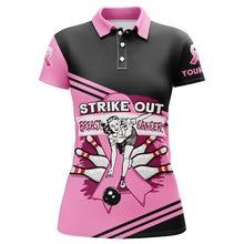 Load image into Gallery viewer, Pink Women bowling polo shirts Custom strike out breast cancer Bowling Team Jersey, bowling gift NQS6382