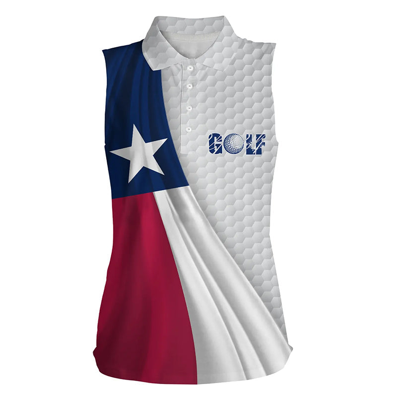 Texas flag white golf ball skin Womens sleeveless polo shirt patriotic golf tops for women NQS6867