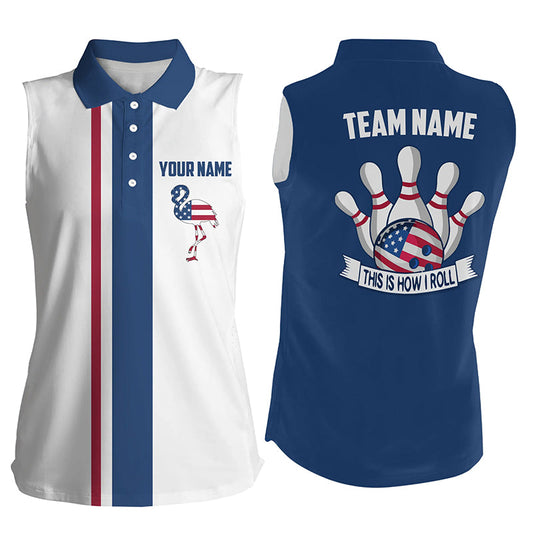 Red white and blue Retro Women Bowling sleeveless polos custom American flag flamingo bowling jerseys NQS6872
