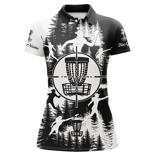 Black and white Womens golf polo shirts custom disc golf basket disc golf shirts NQS7296