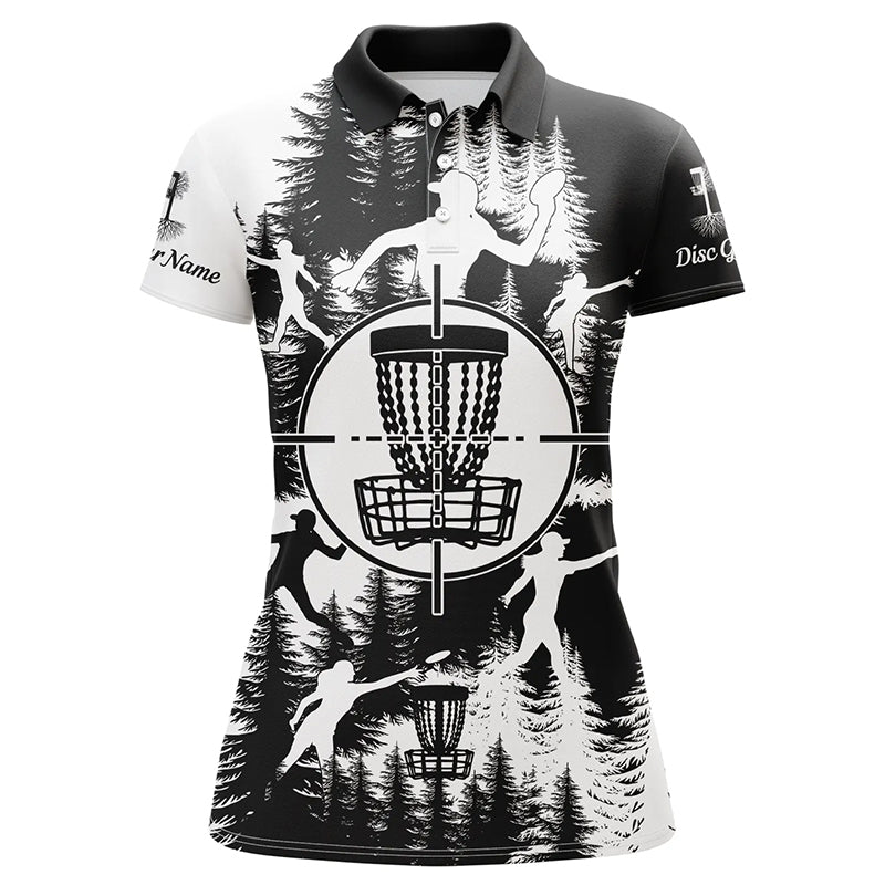Black and white Womens golf polo shirts custom disc golf basket disc golf shirts NQS7296