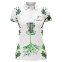Load image into Gallery viewer, Watercolor green argyle pattern white Womens golf polo shirts custom disc golf disc golf shirt NQS7297