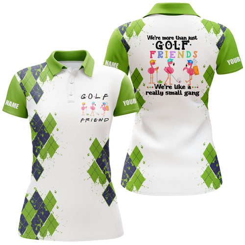 Womens golf polo shirt we're more than just golf friends flamingo custom name funny golf shirt| Green NQS3611