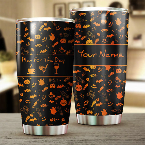 Black orange Halloween background Custom Stainless Steel Tumbler Cup plan for the day coffee golf wine NQS6395