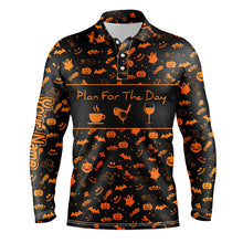 Load image into Gallery viewer, Black orange Halloween background custom Mens golf polo shirts plan for the day coffee golf wine NQS6396