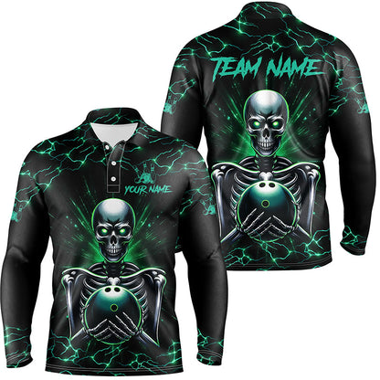 Green skull lightning Bowling polo shirt for men Custom Team bowling jerseys for men, gift for bowlers NQS7304