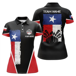 Women bowling polo shirts Custom name Texas flag vintage black Bowling Team Bowlers Jerseys NQS5273