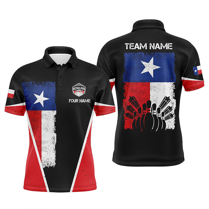 Mens polo bowling shirts Custom name Texas flag vintage black Bowling Team Bowlers Jerseys NQS5273