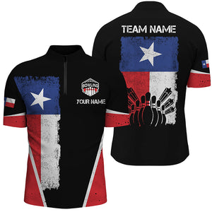 Men's bowling Quarter Zip shirts Custom name Texas flag vintage black Bowling Team Bowlers Jerseys NQS5273