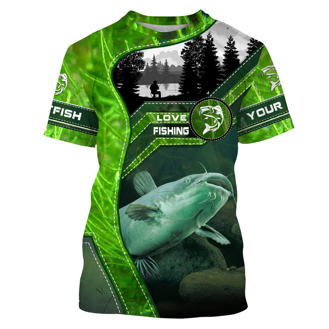 Catfish Fishing shirt green water camo Custom name long sleeves fishing shirt NQS2652