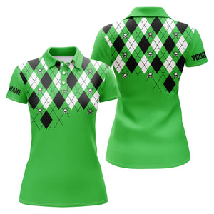 Womens golf polo shirt plus size green argyle plaid golf skull pattern custom ladies green golf tops NQS4966