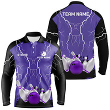 Load image into Gallery viewer, Mens polo bowling shirt Custom bowling strike lightning storm thunder team league jersey | Purple NQS6645