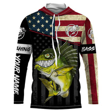 Load image into Gallery viewer, Funny Bass fishing American flag UV protection Custom long sleeve fishing shirt, Bass fishing jerseys NQS4383