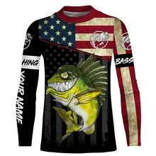 Load image into Gallery viewer, Funny Bass fishing American flag UV protection Custom long sleeve fishing shirt, Bass fishing jerseys NQS4383