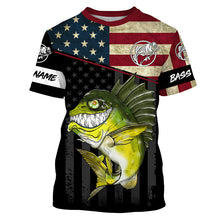 Load image into Gallery viewer, Funny Bass fishing American flag UV protection Custom long sleeve fishing shirt, Bass fishing jerseys NQS4383