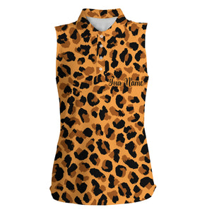 Womens sleeveless polo shirt leopard skin texture custom pattern golf shirt, leopard women golf top NQS4751