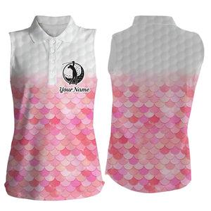 Womens sleeveless polo shirt pink mermaid scales custom name pattern golf shirts, ladies golf tops NQS4753