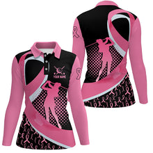 Load image into Gallery viewer, Breast Cancer Awareness golf shirts custom team Women golf polo shirt, pink ribbon black golf shirts NQS7165