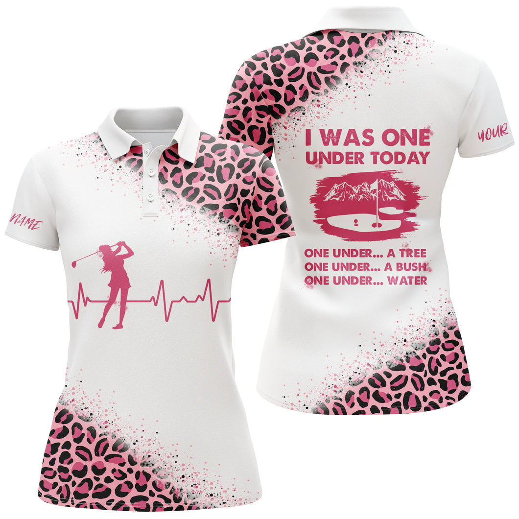 Funny Golf shirts for women I was one under today custom name pink leopard white women polo shirts NQS4980