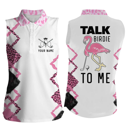 Funny pink leopard Womens sleeveless polo shirts talk birdie to me custom pink flamingo golf shirts NQS4984