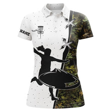 Load image into Gallery viewer, Womens disc golf polo shirts custom name camouflage disc golf team shirts, disc golf gifts NQS7310