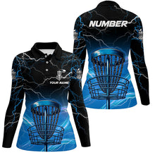 Load image into Gallery viewer, Blue light lightning thunder Disc golf basket Womens disc golf polo shirt custom ladies disc golf tops NQS7316