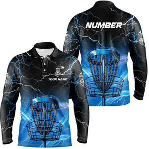 Blue light lightning thunder Disc golf basket Men polo shirts custom disc golf tops for mens NQS7316